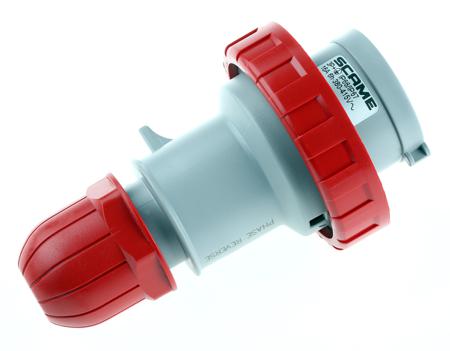 218-1636RV Scame IP66, IP67 Red Cable Mount 3P+E Industrial Power Connector Adapter Plug, Rated At 16.0A, 415.0 V,With Phase