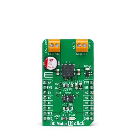 MIKROE-4786 MikroElektronika DC Motor 18 Click DC Motor Driver for TB9051FTG for mikroBUS Socket