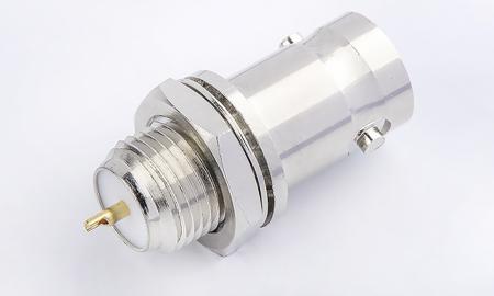 170-7017 RS Pro Straight 75Ω Front Mount Bulkhead Fitting BNC Adapter, Female, Male, Nickel, Solder Termination