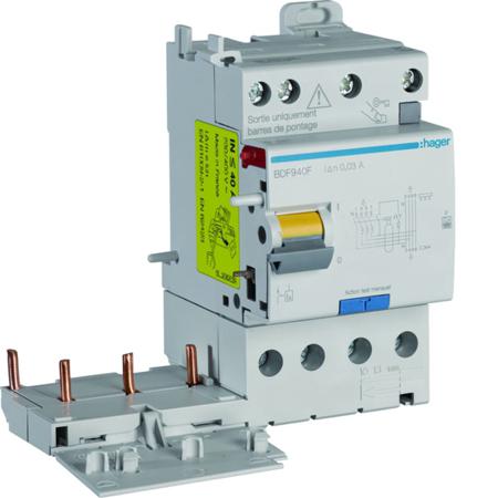 BDF940F Hager BDF RCCB, 40A, 3P+N Pole, 30mA, Type F