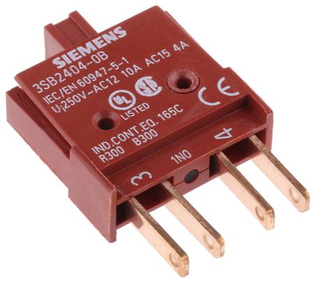 3SB2404-0B Siemens 3SB2 Series Contact Block for Use with 3SB2, 5 → 230V, 1 NO