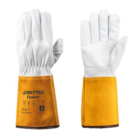 SKG00111DB Skytec Fusion Beige, Brown Cowhide Leather, Goatskin Leather Heat Resistant Work Gloves, Size Extra Small, Uncoated