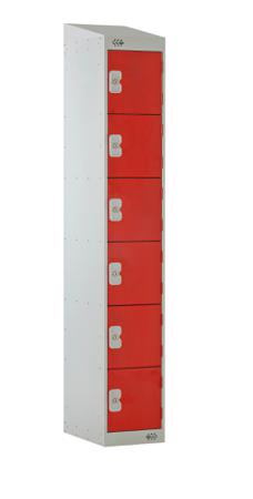213-202 RS PRO 6 Door No Steel Light Grey, Red Storage Locker, 1800 mm x 450 mm x 450mm