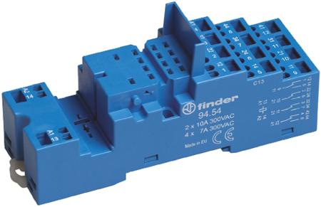 94.54SMA Finder 94 250V ac DIN Rail Relay Socket, for use with 55.32 - 55.34 Series Relays and 85.04 Series Timers