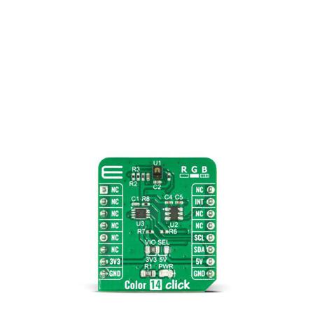 MIKROE-4793 MikroElektronika Colour 14 Click Add On Board for SN74LVC1T45, PCA9306, APDS-9151 mikroBUS Socket