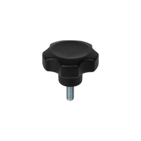 284-5447 RS PRO Black Thermoplastic Multiple Lobes Clamping Knob, M10 x 25, Threaded Mount