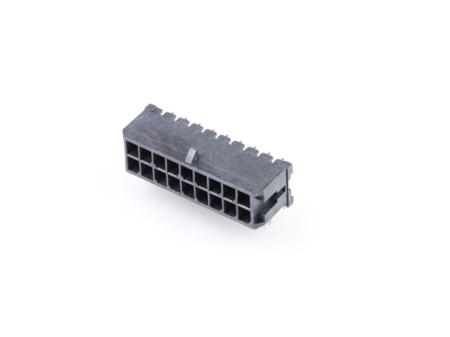 43045-1821 Molex MICRO-FIT 3.0 Series, Series Number 43045, 3mm Pitch 18 Way 2 Row Shrouded Right Angle PCB Header, Through Hole