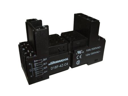 D18F-4Z-C4 Durakool D14F 12 Pin 300V ac DIN Rail Relay Socket, for use with DX4, DXN Relays