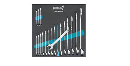 163-99-18 HAZET 18-Piece Wrench Set, 6 to 27 mm, Chrome Vanadium Steel