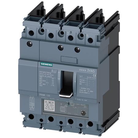 3VA5112-6GC41-0AA0 Siemens, SENTRON MCCB Molded Case Circuit Breaker 4P 125A, Breaking Capacity 10 kA, Cable Mount, Panel Mount