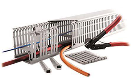 136-9110 RS Pro Terminal F 2000 Grey PVC Narrow Slot Cable Trunking Slotted Panel Trunking, W60 mm x D60mm, L2m