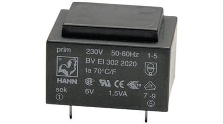 EI306 3361 Hahn 7.5V ac PCB Mount PCB Transformer, 3VA