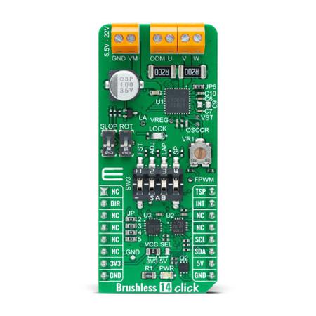 MIKROE-4648 MikroElektronika Brushless 14 Click PWM Controller for TB67B001FTG for mikroBUS Socket