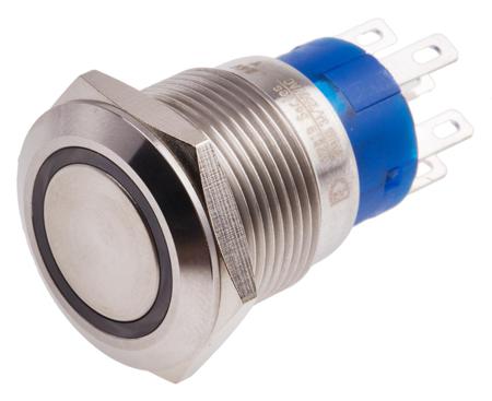 111-3886 RS PRO Illuminated Push Button Switch, Momentary, Panel Mount, 19.2mm Cutout, DPDT, Yellow LED, 250V ac, IP67