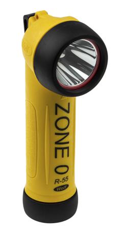 R-55H Wolf Safety Torch LED, ATEX Right Angle Rechargeable Battery pack, Yellow, Plastic Case