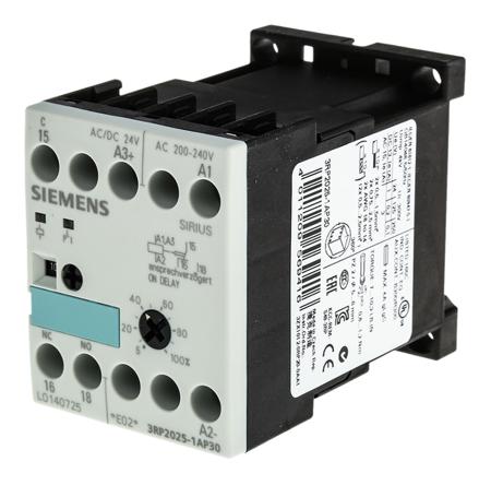 3RP2025-1AP30 Siemens DIN Rail Mount Timer Relay, 110 → 240 V ac, 24V ac/dc, 1-Contact, 0.05 → 100 h, 0.05 → 100
