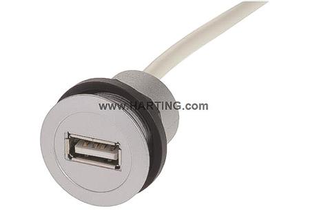 09454521921 HARTING Straight, Panel Mount, Socket- Single Port Type A to A 2.0 IP20 USB Connector