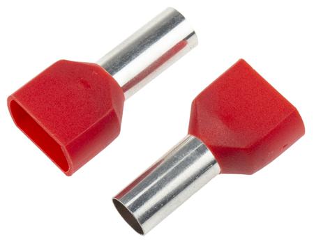 311-8019 RS Pro Insulated Crimp Bootlace Ferrule, 14mm Pin Length, 6.5mm Pin Diameter, 2 x 10mm² Wire Size, Red