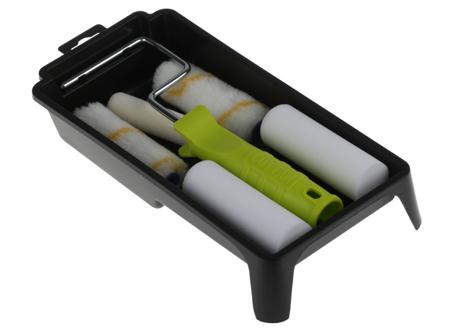 RS_913-2468 RS PRO Paint Roller and Tray Kit includes: 2 x Acrylic Roller Sleeve, 2 x Foam Roller Sleeve, Mini Roller Cage Frame,