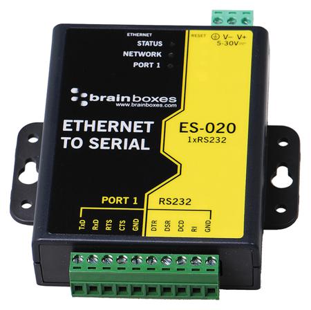 ES-020 Brainboxes Serial Device Server, 1 Ethernet Port, 1 Serial Port, RS232 Interface, 1Mbit/s Baud Rate
