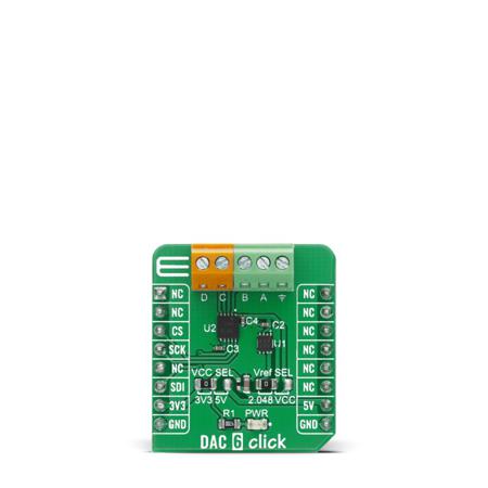 MIKROE-4206 MikroElektronika , DAC 6 Click 10-bit DAC Add On Board for DAC104S085, MCP1501 for DAC104S085