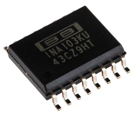 INA103KU  Texas Instruments, Instrumentation Amplifier, 0.25mV Offset 6MHz, 16-Pin SOIC