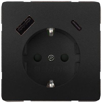5UB1870-1AC01 Siemens 5UB1870 Anthracite Electrical Socket, 16A, Schuko, USB