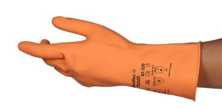 87320065-BULK Ansell AlphaTec 87-320 Orange Natural Rubber Latex Abrasion Resistant, Tear Resistant Work Gloves, Size 6.5, Natural