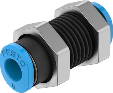 QSMS-4 Festo QSMS Series Bulkhead Tube-to-Tube Adaptor, Push In 4 mm to Push In 4 mm, Tube-to-Tube Connection Style, 153376