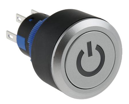 175-9011 2NO/2NC Lock Push Button Switch, IP65, 22.2 Dia.mm, Panel Mount Yellow LED, Power Symbol, 250V ac