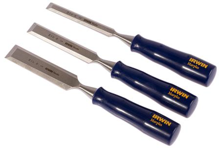 TM444S3 Irwin 3 Piece Steel Bevel Edge Chisel Set, 13.0 mm, 19 mm, 25 mm Blade Width
