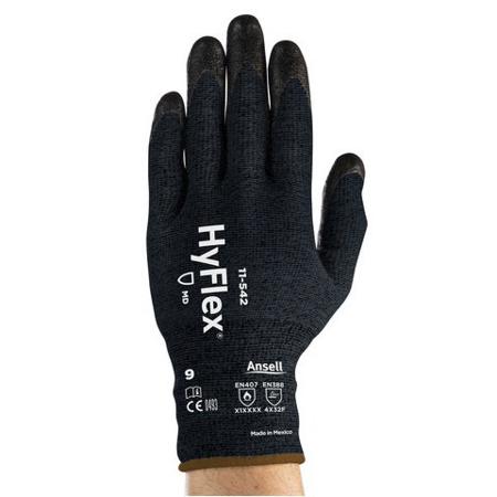 11542100 Ansell , HyFlex 11-542 Black Kevlar Heat Resistant Work Gloves, Size 10, Large, Nitrile Coating