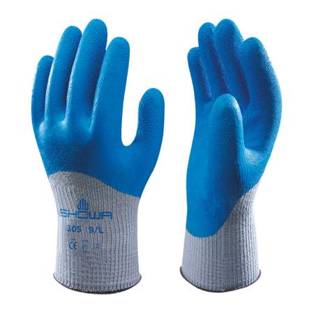 SHO3052 Showa 305 Blue, Grey Cotton, Polyester Mechanical Protection Work Gloves, Size Medium, Latex Coating