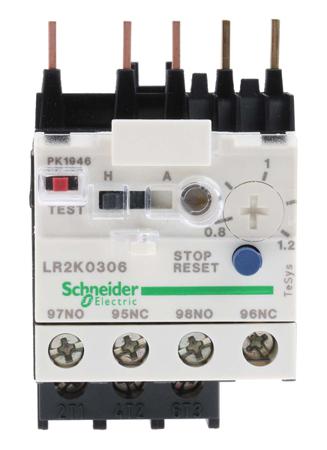 LR2K0306 Schneider Electric TeSyS LR Thermal Overload Relay 1NO + 1NC, 0.8 → 1.2 A F.L.C, 1.2 A Contact Rating, 100 W,