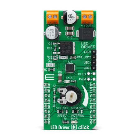 MIKROE-4965 MikroElektronika , LED Driver 13 Click LED Driver Add On Board for A80604-1 for mikroBUS socket