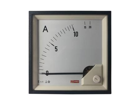 186-2464 RS PRO Analogue Panel Ammeter 20 (Input)A AC, 92mm x 92mm, 1 % Moving Iron