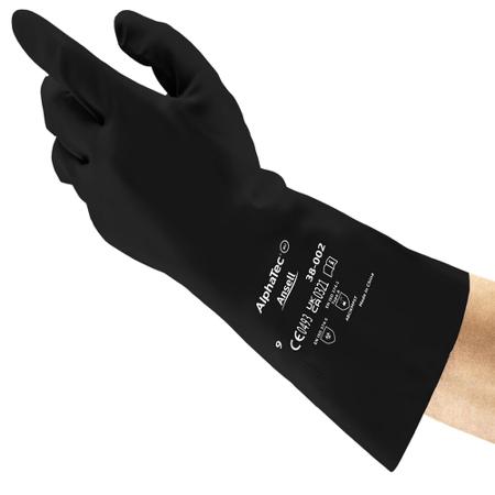 38002PP080 Ansell AlphaTec 38-002 Black Butyle Chemical Resistant Gloves, Size 8, Polymer Coating
