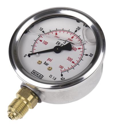 9626926 WIKA  Analogue Positive Pressure Gauge Bottom Entry 40bar, Connection Size G 1/4