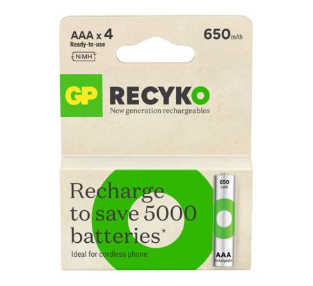 GPRHCH63E042 Gp Batteries GP Recyko NiMH AAA NiMH Rechargeable Battery, 650mAh, 1.2V