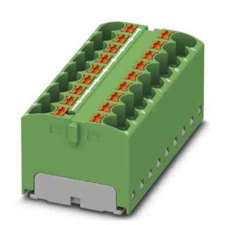 3273974 Phoenix Contact Distribution Block, 18 Way, 6mm², 32A, 450 V, Green