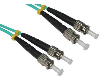 284-6975 RS PRO ST to ST Duplex Multi Mode OM3 Fibre Optic Cable, 3mm, Light Blue, 1m