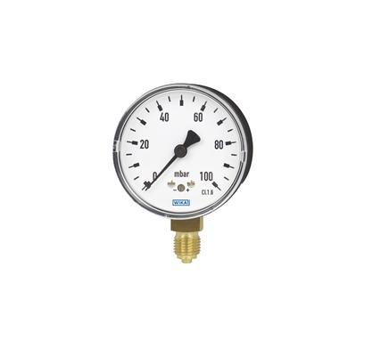 9012907 WIKA G 1/4 Bottom Entry Pressure Gauge 0bar, , -0.06bar min.