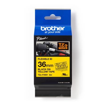 TZE-FX661 Brother Black on Yellow Label Printer Tape, 8 m Length, 36 mm Width