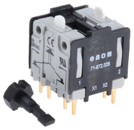 71-672.026 EAO Contact Block for Use with Series 71 Push Button Switches, 250V ac, 2NO + 2NC
