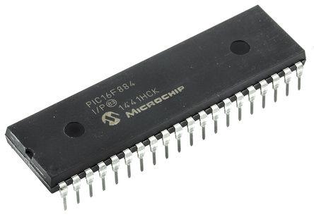 PIC16F884-I-P Microchip PIC16F884-I/P, 8bit PIC Microcontroller, 20MHz, 4096 words Flash, 40-Pin PDIP