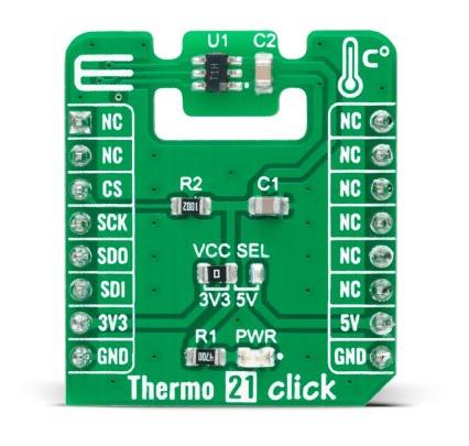 MIKROE-4879 MikroElektronika Thermo 21 Click Temperature Sensor Add On Board for ADT7301 MikroBus