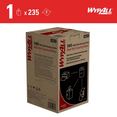 8250 WYPALL 2in1 Midi Roll Blue Wipes for Cleaning, Carton of 235, 31cm, Repeat Use