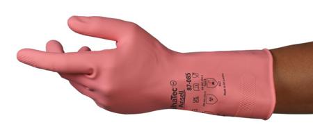 87085075 Ansell AlphaTec 87-085 Pink Natural Rubber Latex Abrasion Resistant Work Gloves, Size 7.5, Natural Rubber Coating