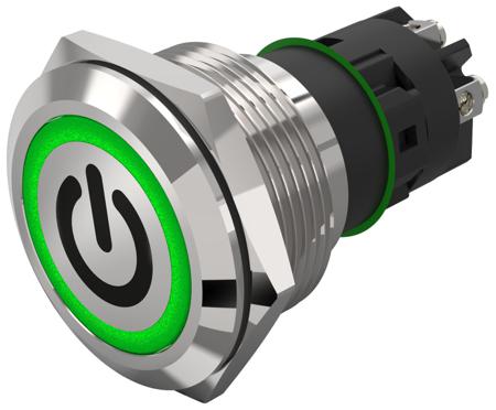 82-6152.2134.B002 EAO 82 Series Illuminated Illuminated Push Button Switch, Latching, Panel Mount, 22.3mm Cutout, SPDT, Green LED, 240V,