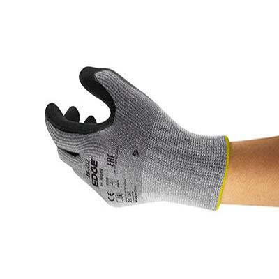48702VP060 Ansell Edge 48-702 Black Polyester, Spandex Abrasion Resistant, Cut Resistant Work Gloves, Size 6, Foam Nitrile Coating